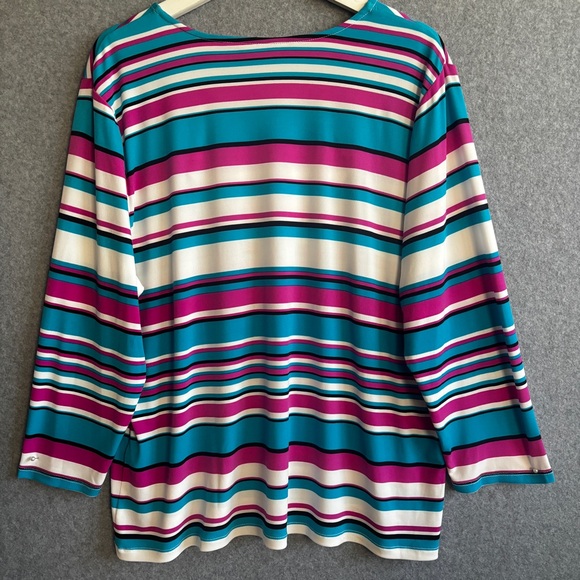 Calvin Klein Striped V-Neck Long Sleeve Top XL Blue, Pink, White - Picture 6 of 10